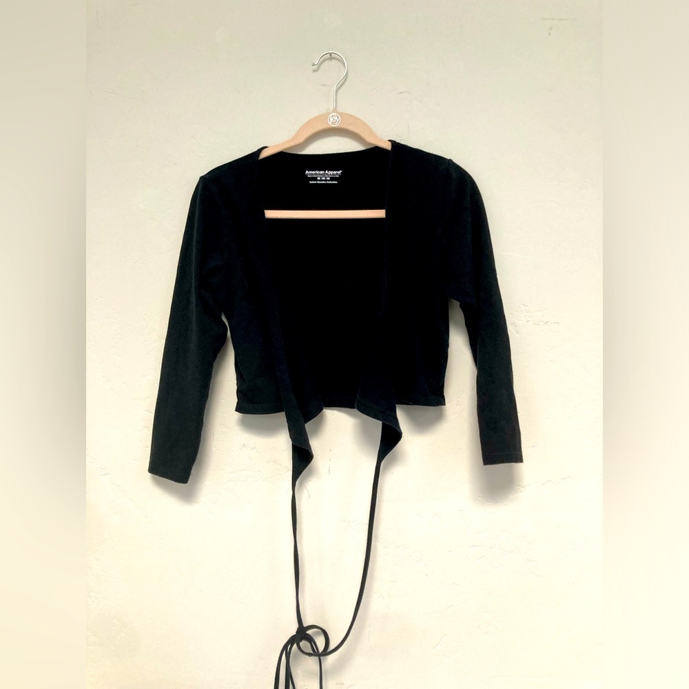 Vintage American Apparel Black Cotton Spandex Collection Ballet Wrap Top Sz M
